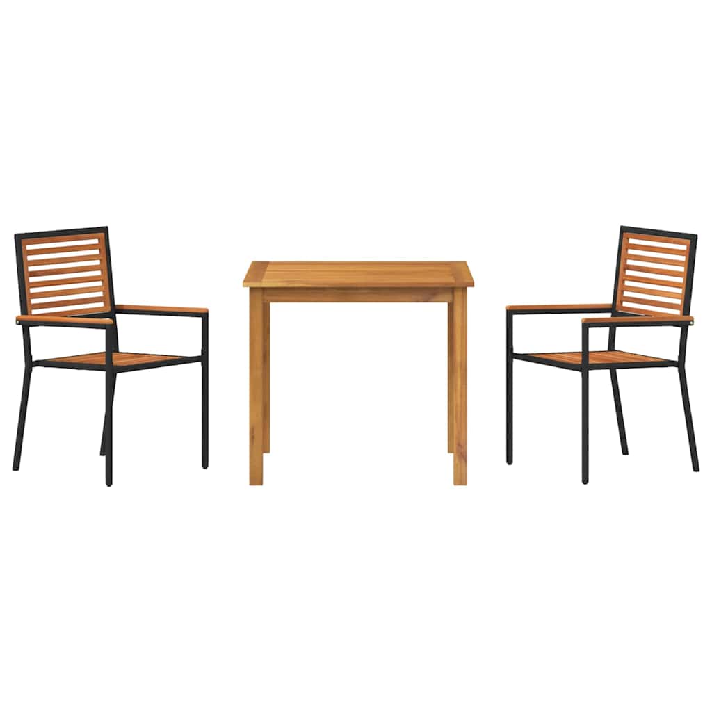 Garden Dining Set 3 pcs Black Solid Acacia Wood