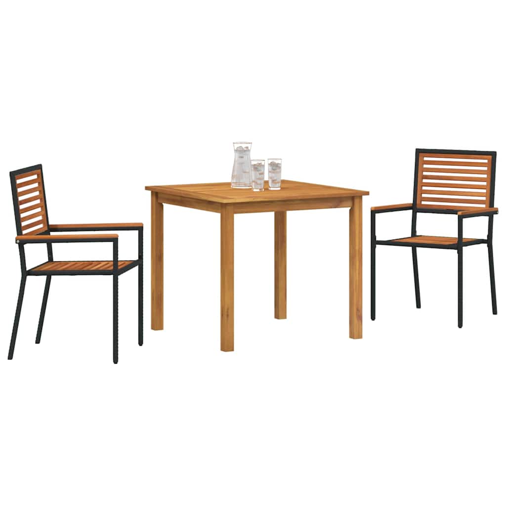 Garden Dining Set 3 pcs Black Solid Acacia Wood