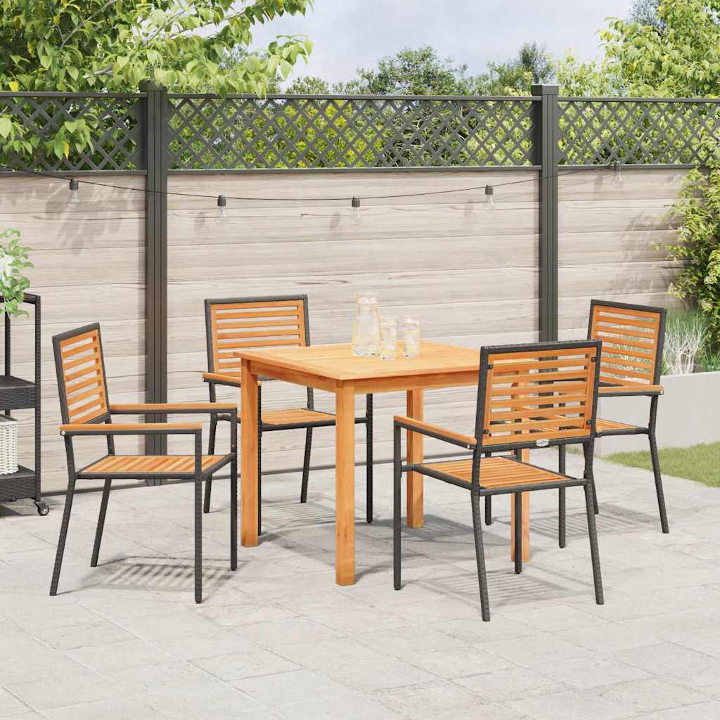 Garden Dining Set 5 pcs Black Solid Acacia Wood