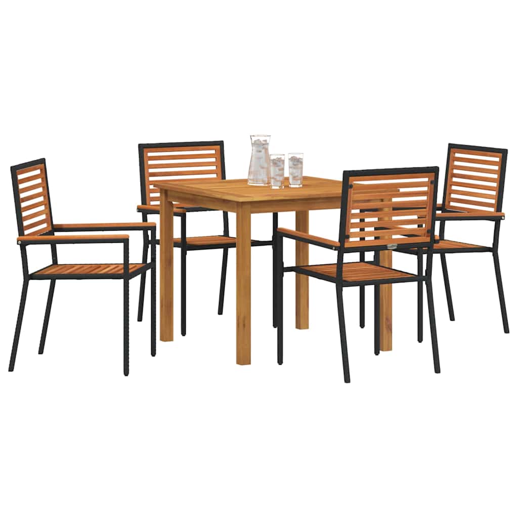 Garden Dining Set 5 pcs Black Solid Acacia Wood