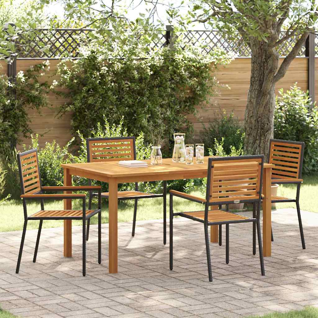 Garden Dining Set 5 pcs Black Solid Acacia Wood