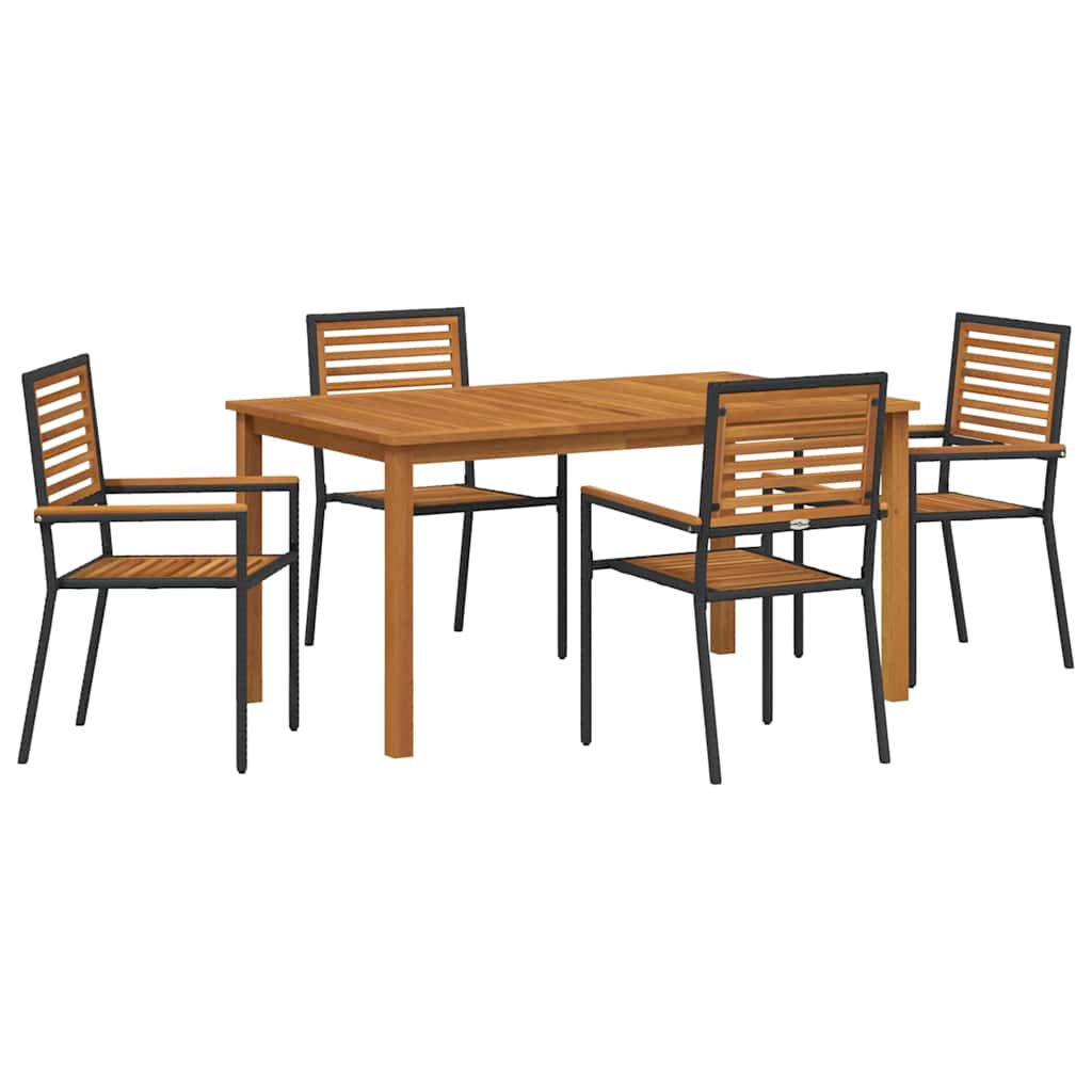 Garden Dining Set 5 pcs Black Solid Acacia Wood