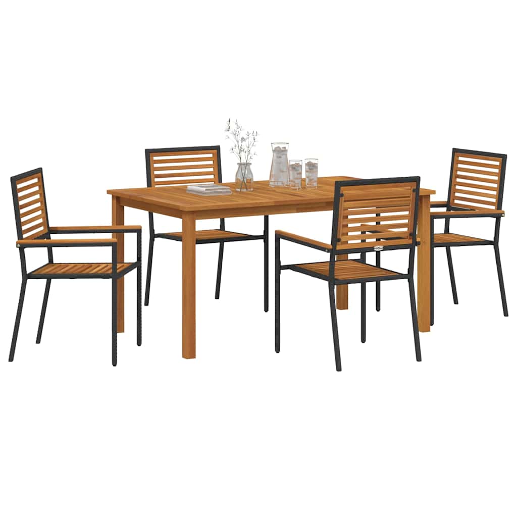 Garden Dining Set 5 pcs Black Solid Acacia Wood