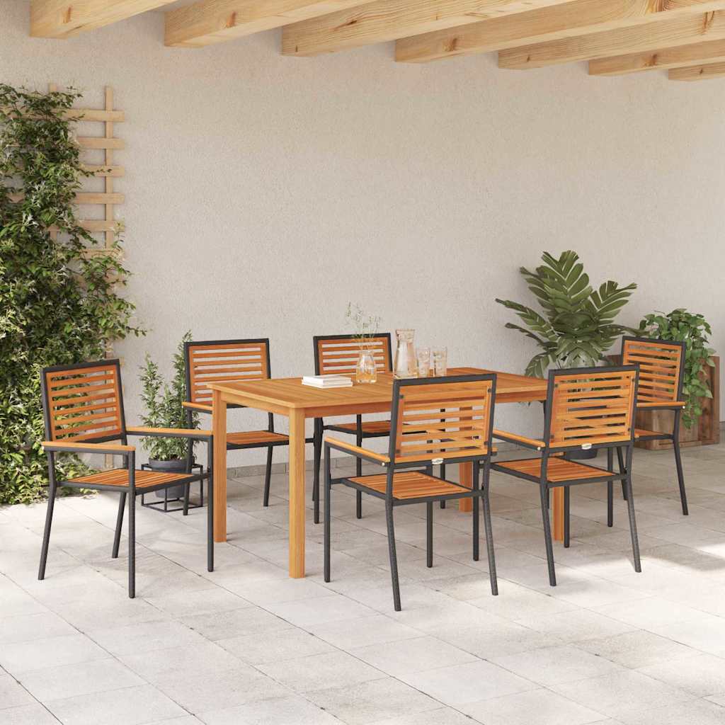 Garden Dining Set 7 pcs Black Solid Acacia Wood