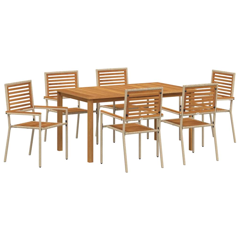 Garden Dining Set 7 pcs Beige Solid Acacia Wood