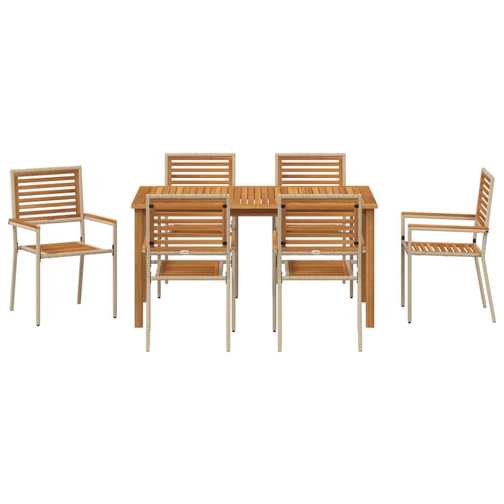 Garden Dining Set 7 pcs Beige Solid Acacia Wood