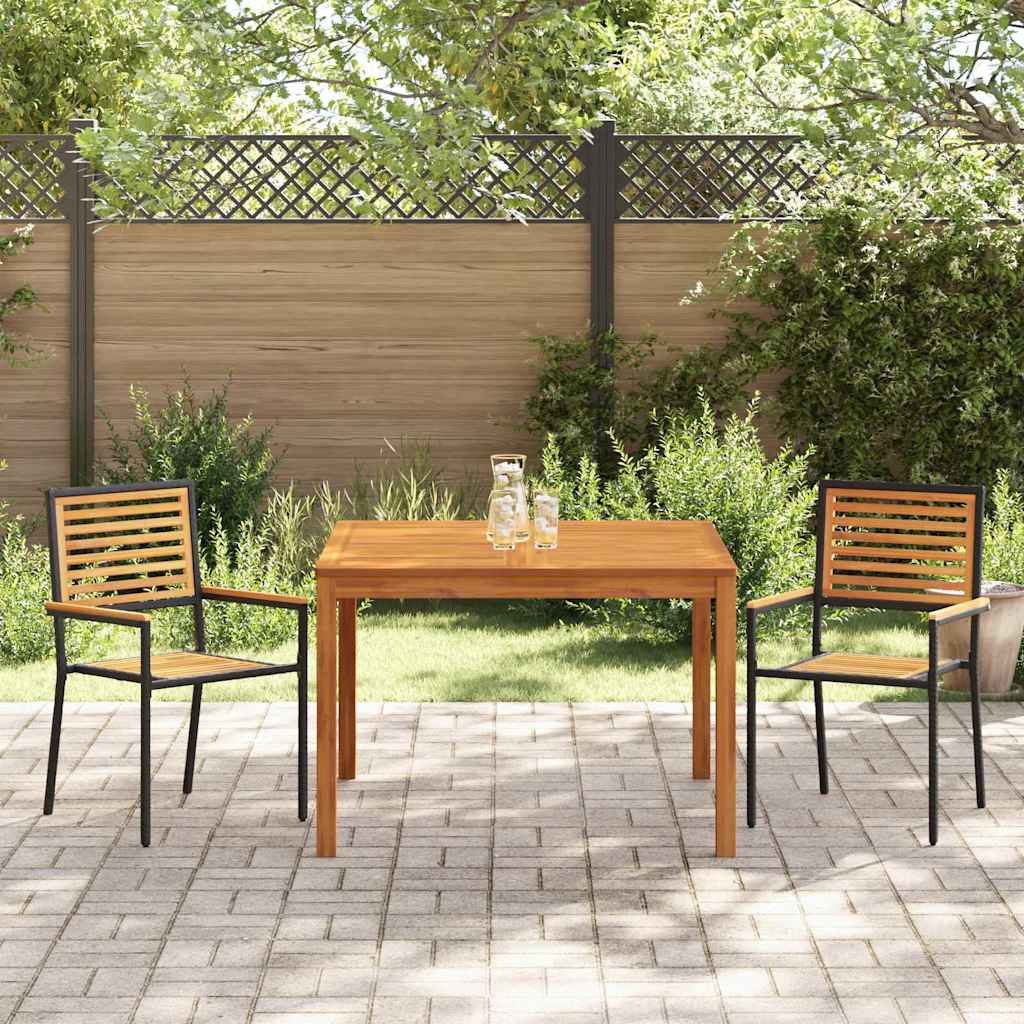Garden Dining Set 3 pcs Black Solid Acacia Wood
