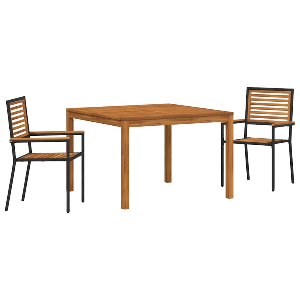 Garden Dining Set 3 pcs Black Solid Acacia Wood