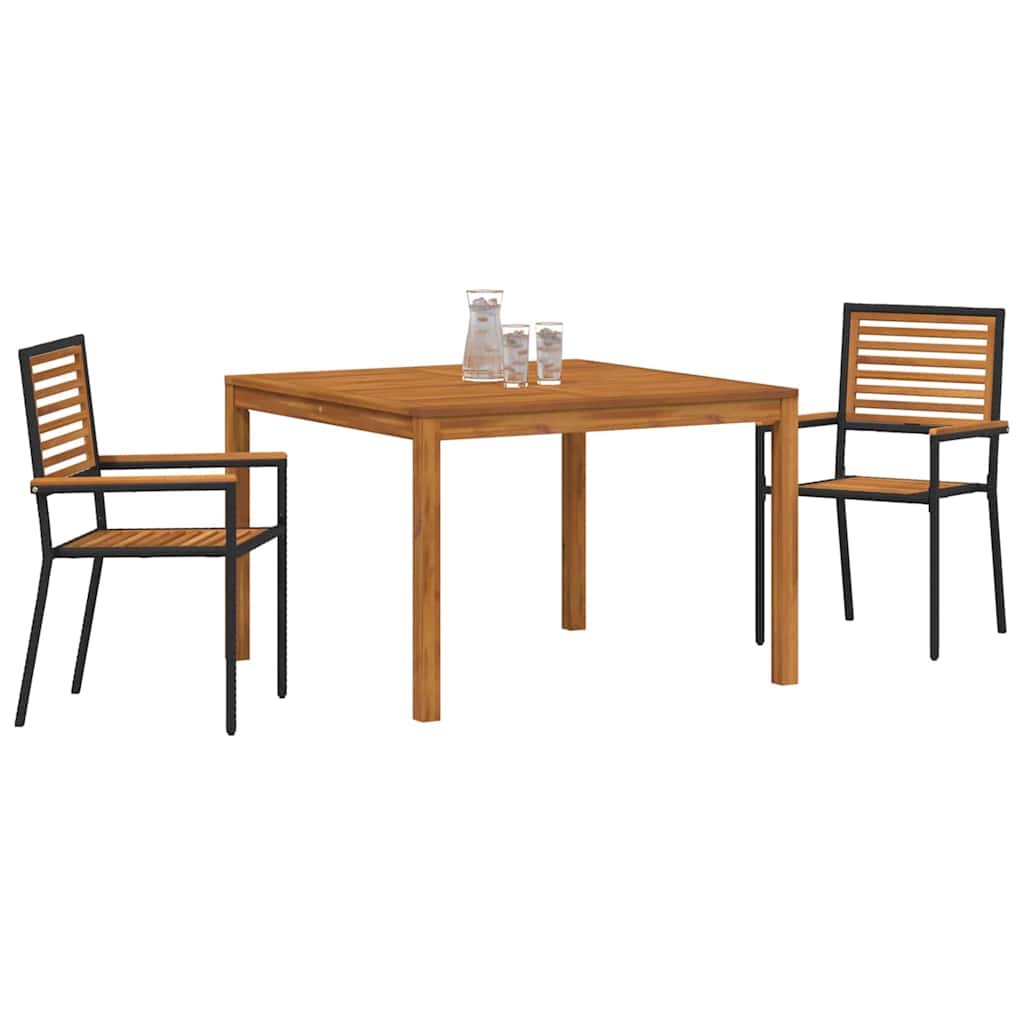 Garden Dining Set 3 pcs Black Solid Acacia Wood