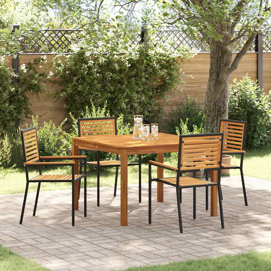 Garden Dining Set 5 pcs Black Solid Acacia Wood
