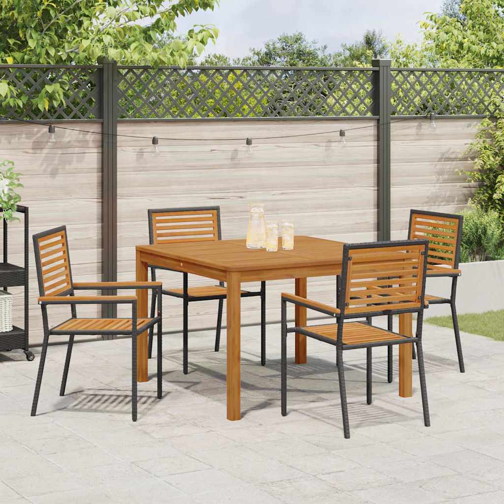 Garden Dining Set 5 pcs Black Solid Acacia Wood