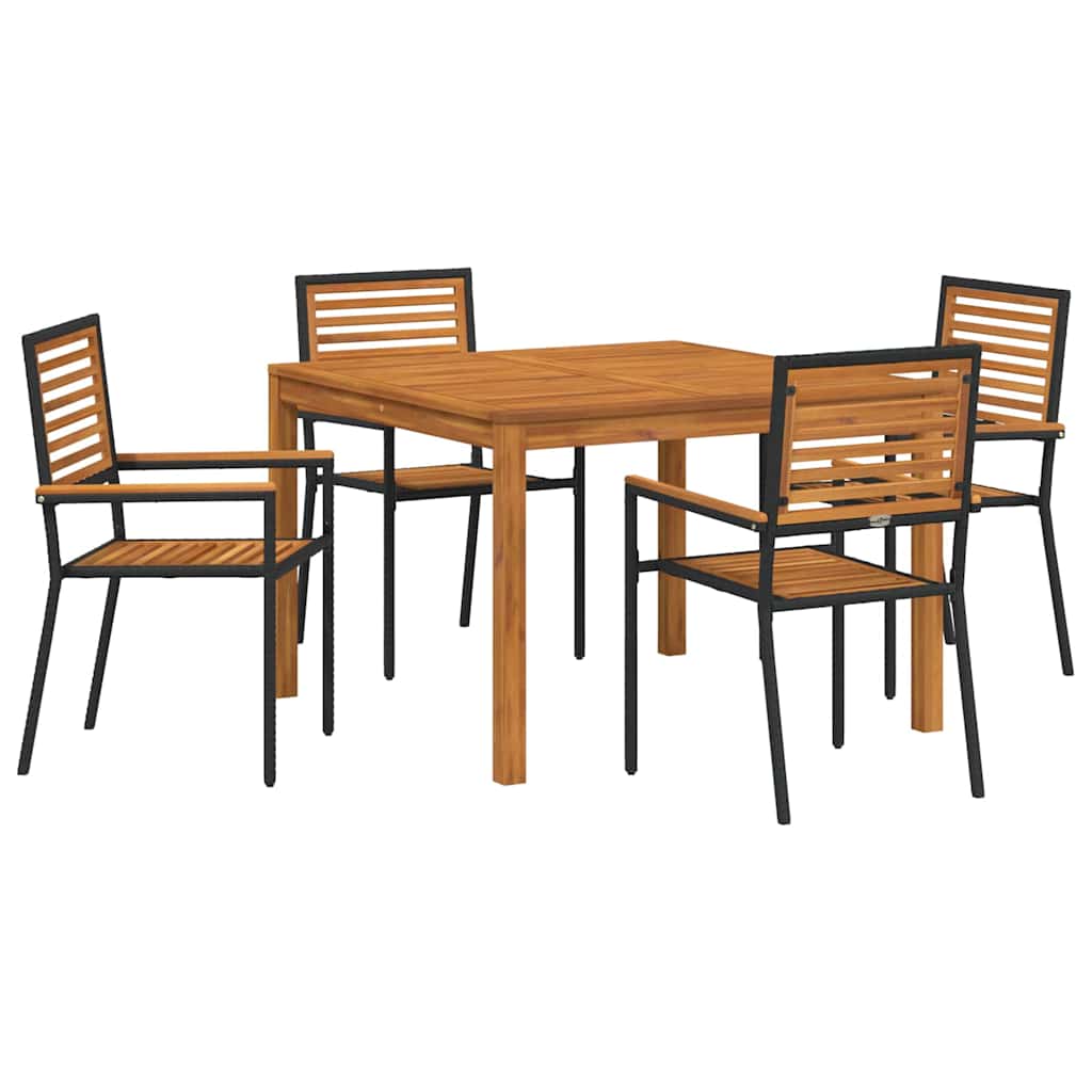 Garden Dining Set 5 pcs Black Solid Acacia Wood