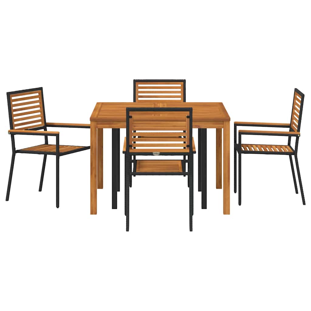 Garden Dining Set 5 pcs Black Solid Acacia Wood