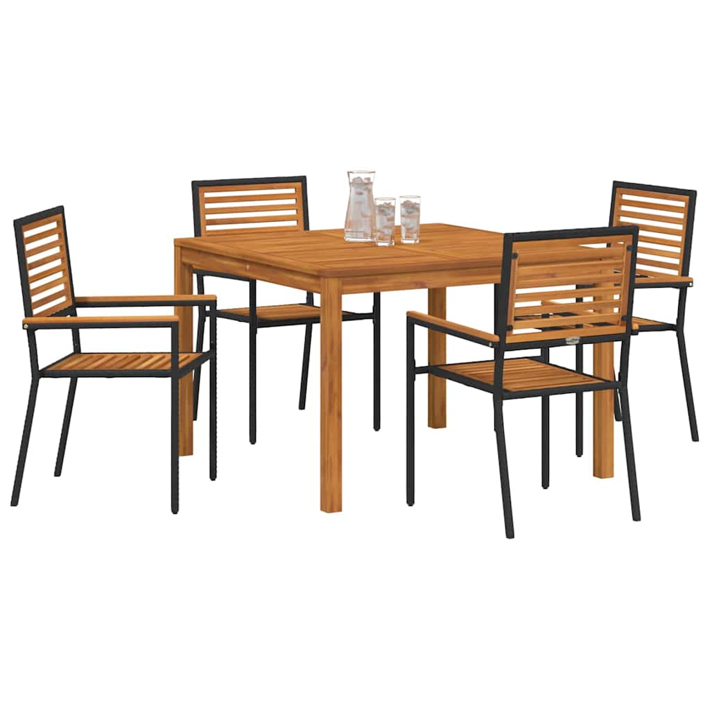 Garden Dining Set 5 pcs Black Solid Acacia Wood