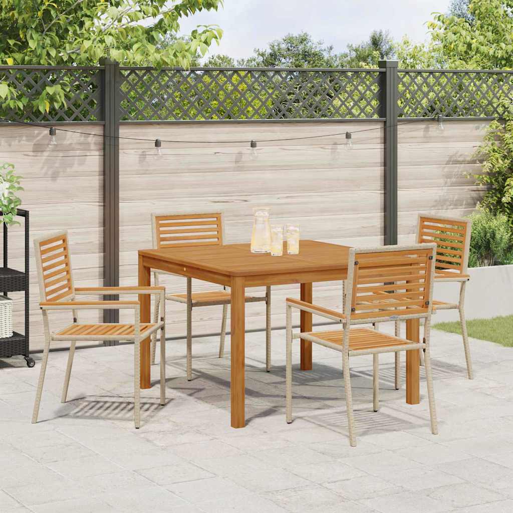 Garden Dining Set 5 pcs Beige Solid Acacia Wood