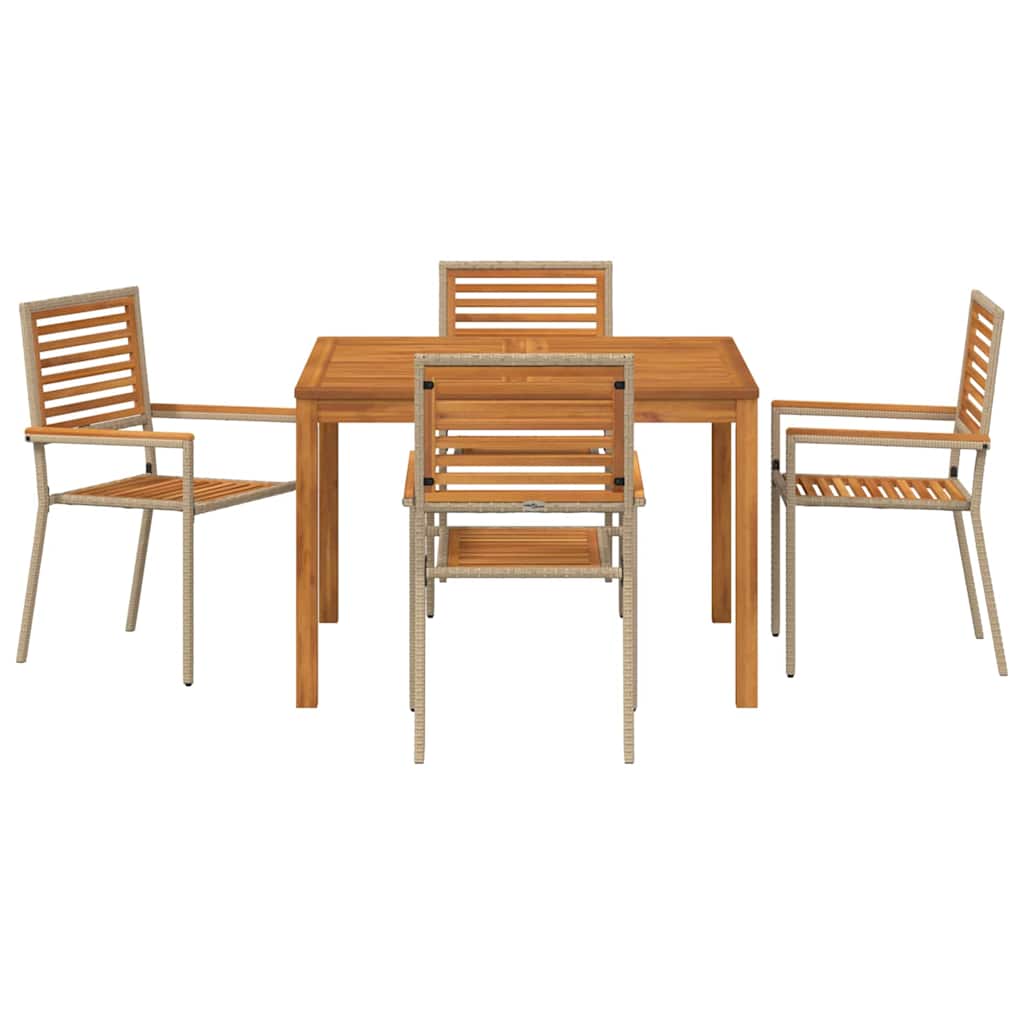 Garden Dining Set 5 pcs Beige Solid Acacia Wood