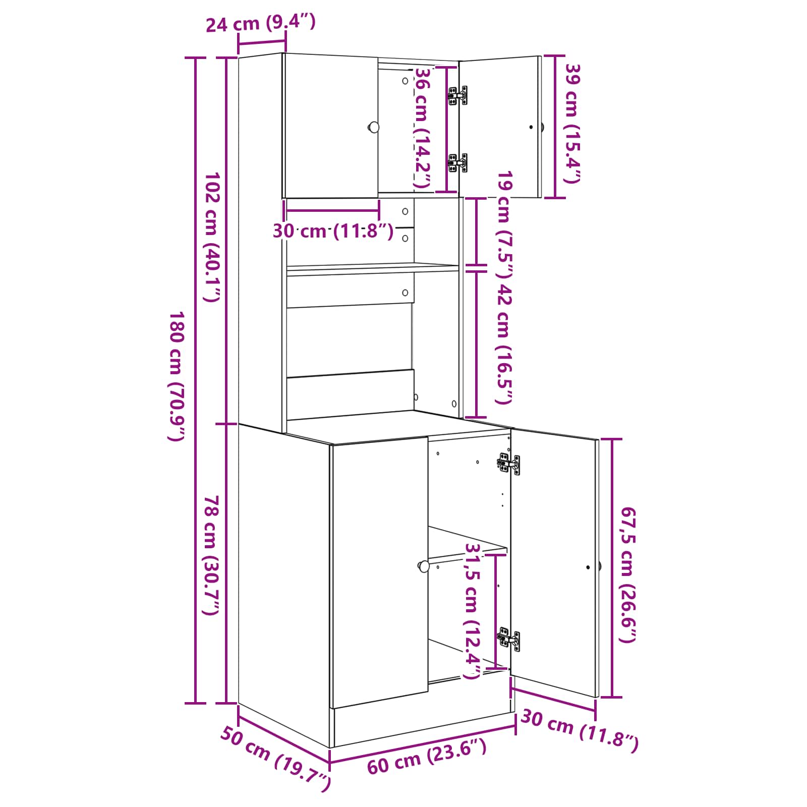 Kitchen Sideboard with Shelf 2 pcs Black Oak 60 x 50 x 180 cm