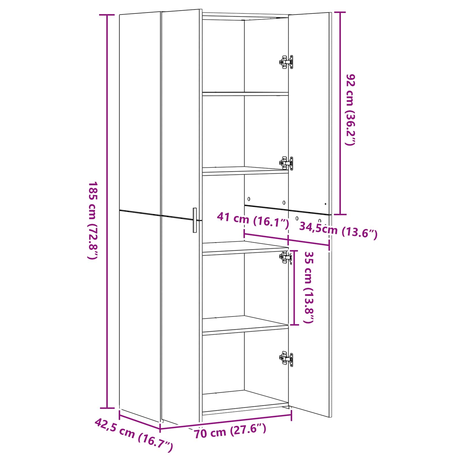 Highboard 2 pcs Old Wood 70 x 42.5 x 185 cm