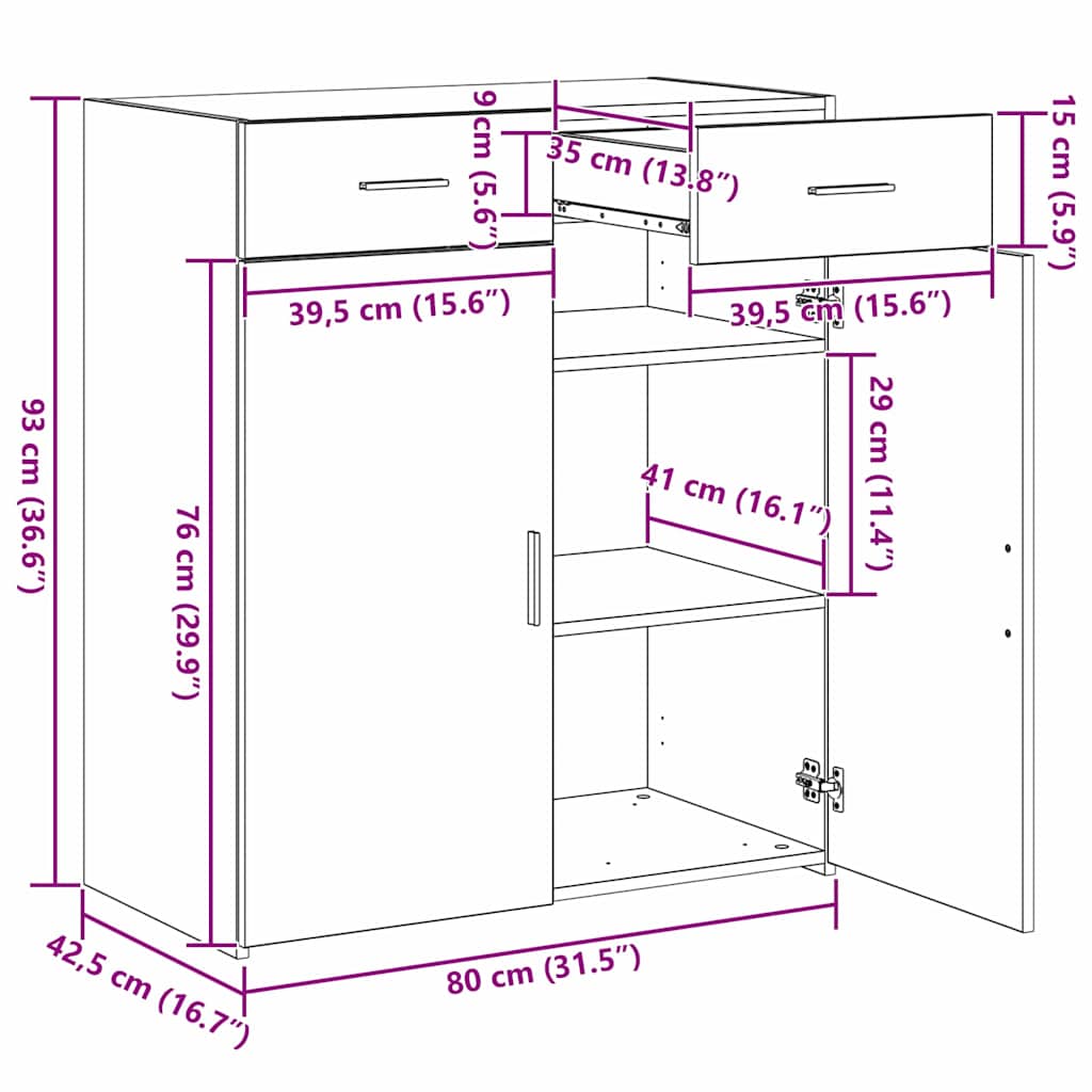 Storage Cabinet Black oak 80 x 42.5 x 93.5 cm Engineered wood