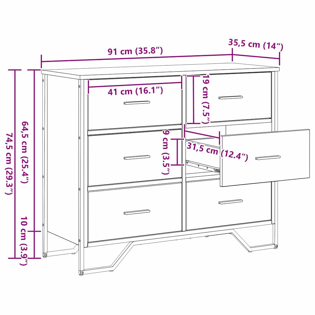 Chest of Drawers 2 pcs Black Oak 91 x 35.5 x 74.5 cm