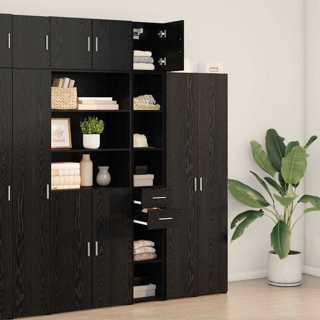 Storage Cabinet with Drawer 2 pcs Black Oak 30 x 42.5 x 225 cm