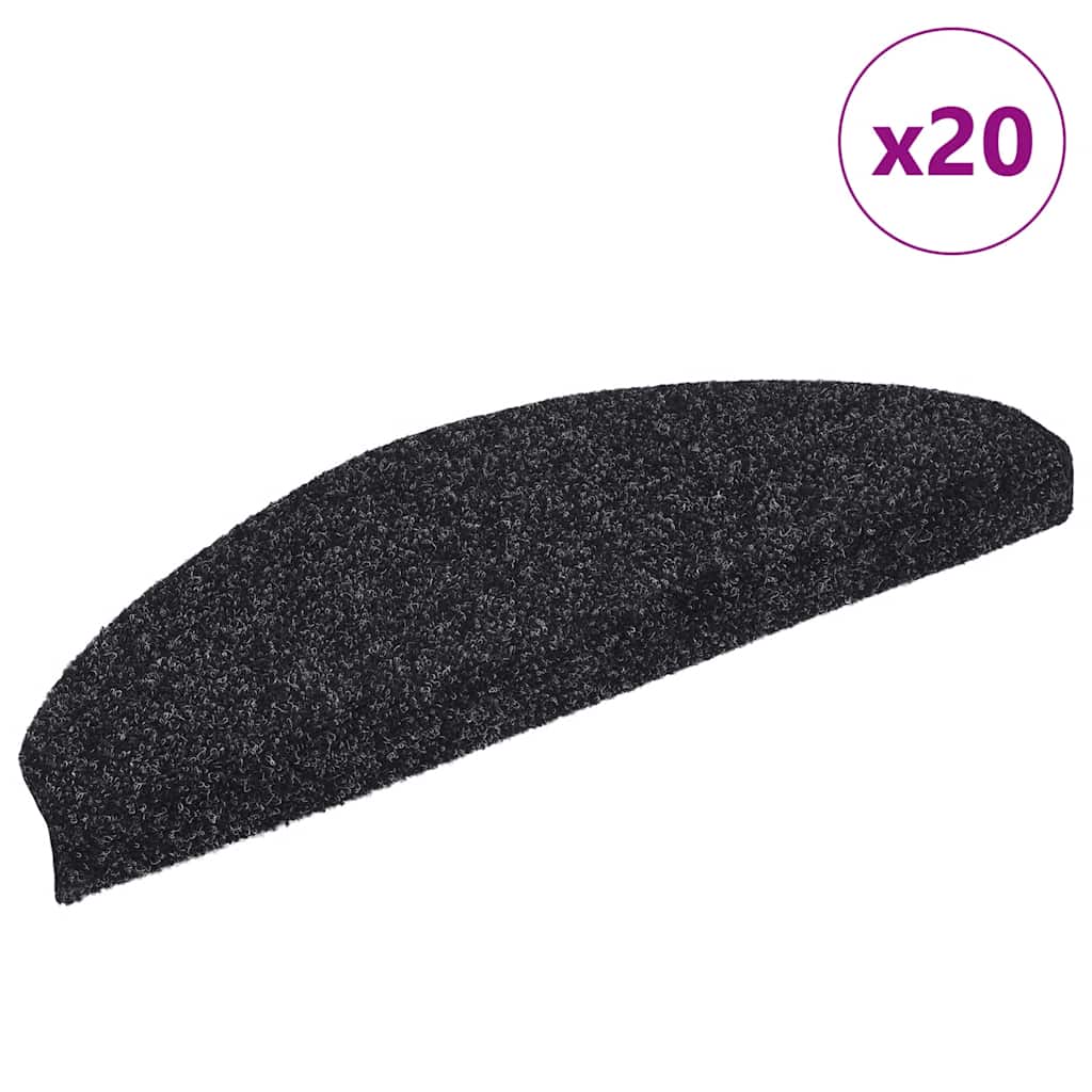 Stair Mats Self-adhesive 20 pcs 65x21x4 cm Black Half Round Large