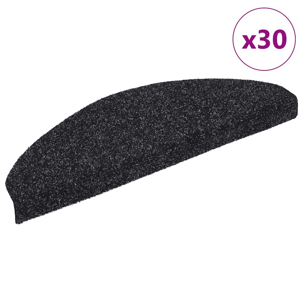 Stair Mats Self-adhesive 30 pcs 65x21x4 cm Black Half Round Large