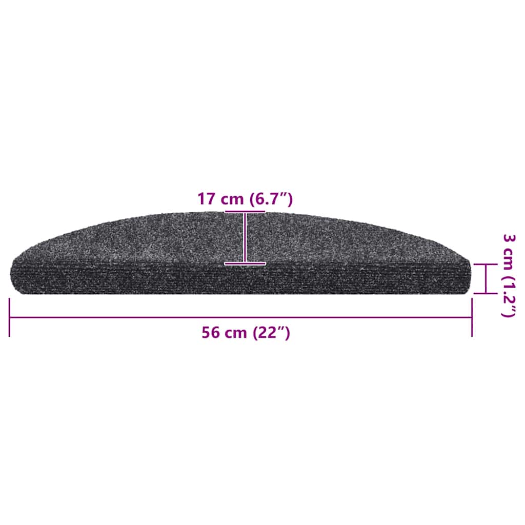 Stair Mats Self-adhesive 20 pcs 56x17x3 cm Dark Grey Half Round