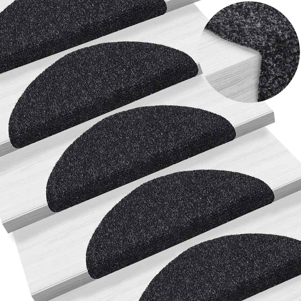 Stair Mats Self-adhesive 20 pcs 56x17x3 cm Black Half Round