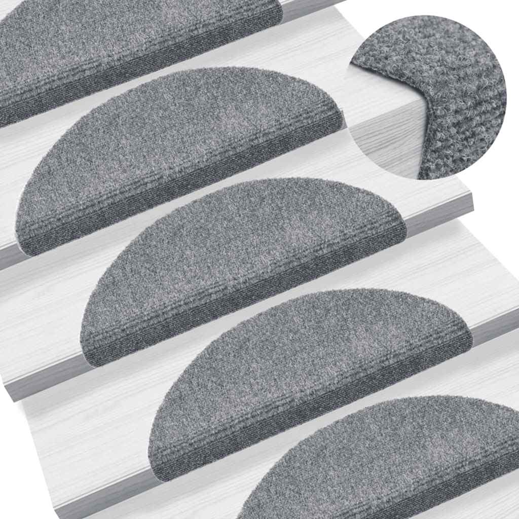 Stair Mats Self-adhesive 20 pcs 56x17x3 cm Light Grey Half Round