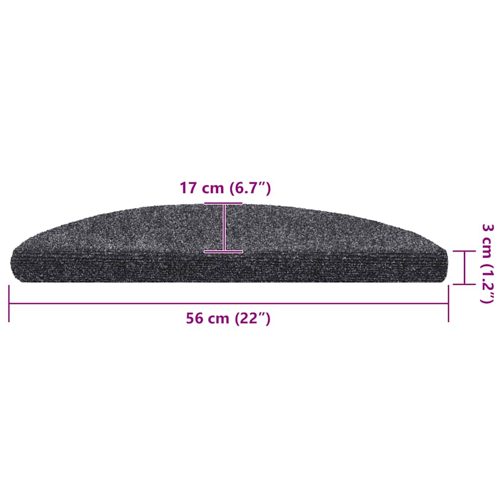 Stair Mats Self-adhesive 30 pcs 56x17x3 cm Dark Grey Half Round