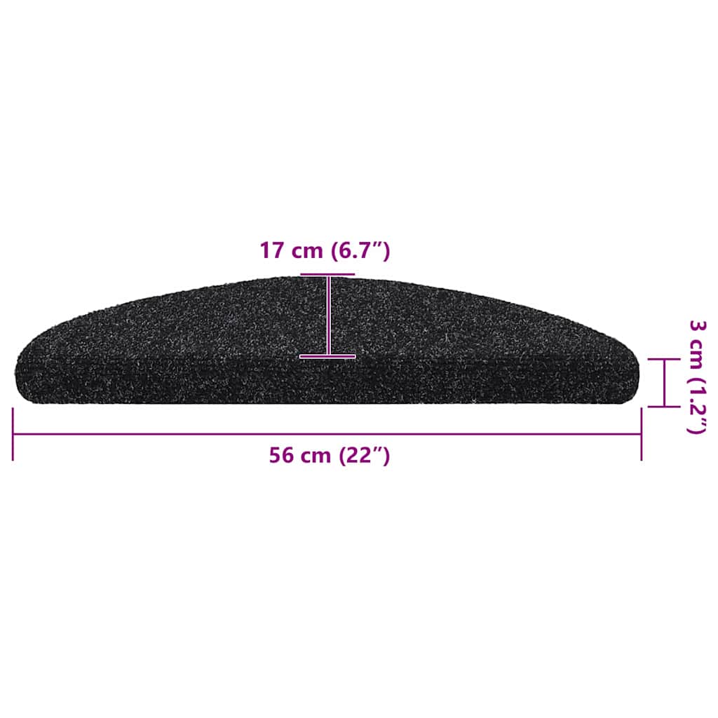 Stair Mats Self-adhesive 30 pcs 56x17x3 cm Black Half Round