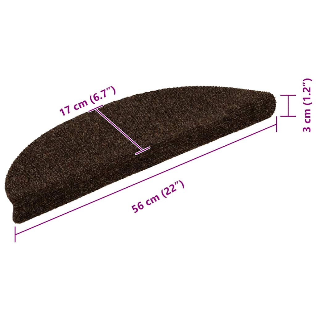 Stair Mats Self-adhesive 30 pcs 56x17x3 cm Brown Half Round