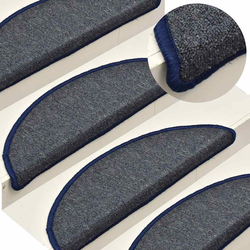 Stair Mats 30 pcs 56x17x3 cm Dark Grey and Blue Half Round