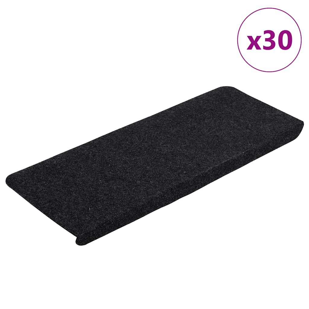 Stair Mats Self-adhesive 30 pcs Black 65x24.5x3.5 cm
