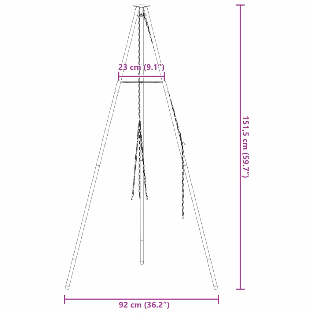 Campfire Tripod Black 92 x 92 x 151.5 cm Steel