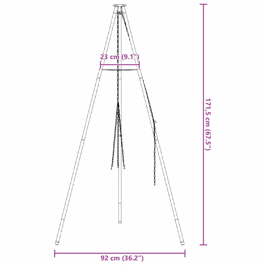 Campfire Tripod Black 92 x 92 x 171.5 cm Steel