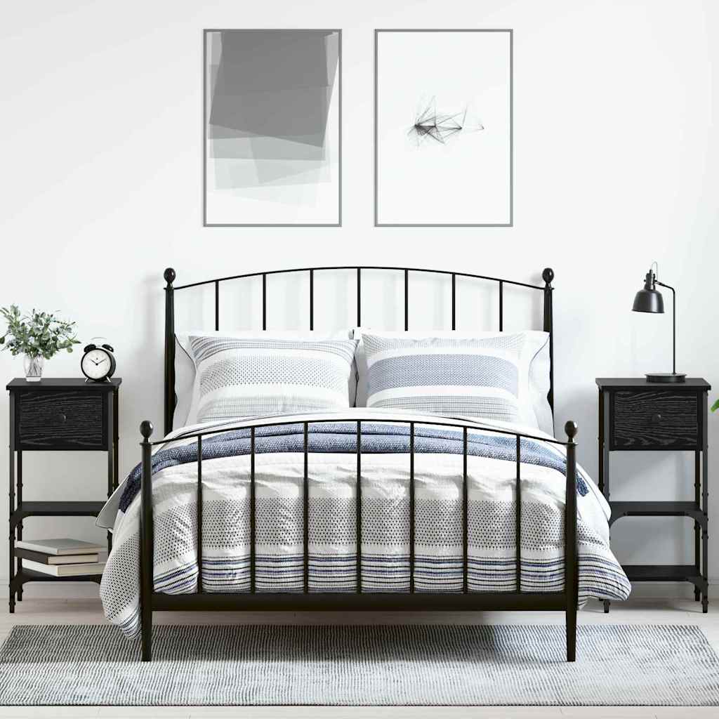 Bedside Cabinet with Drawer 2 pcs Black Oak 33.5 x 36 x 70 cm