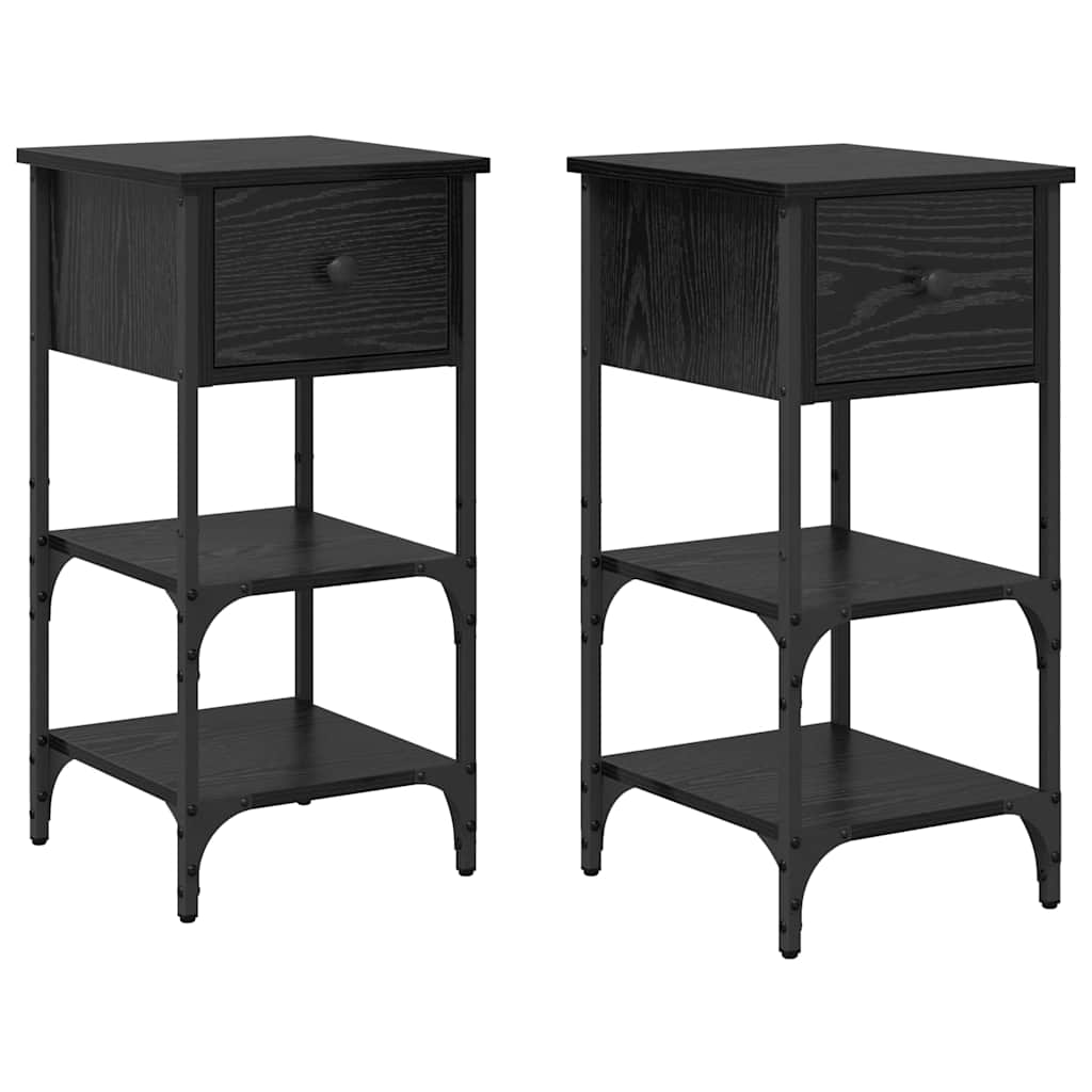 Bedside Cabinet with Drawer 2 pcs Black Oak 33.5 x 36 x 70 cm