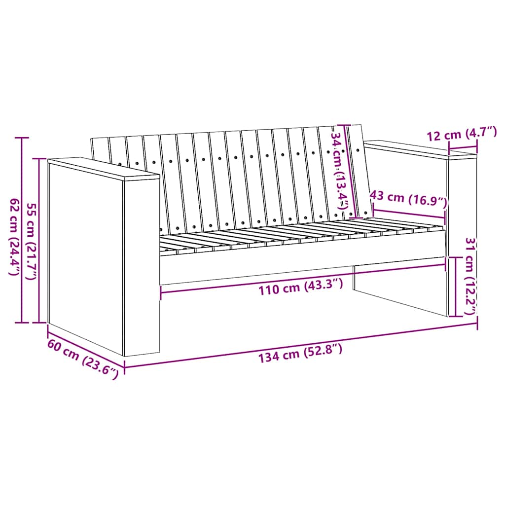 Garden Sofa Natural 134 x 60 x 62 cm Solid Pine Wood