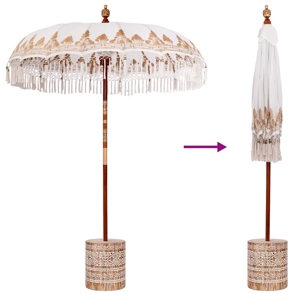 Balinese Parasol Cream 180-190 cm Cotton and solid wood