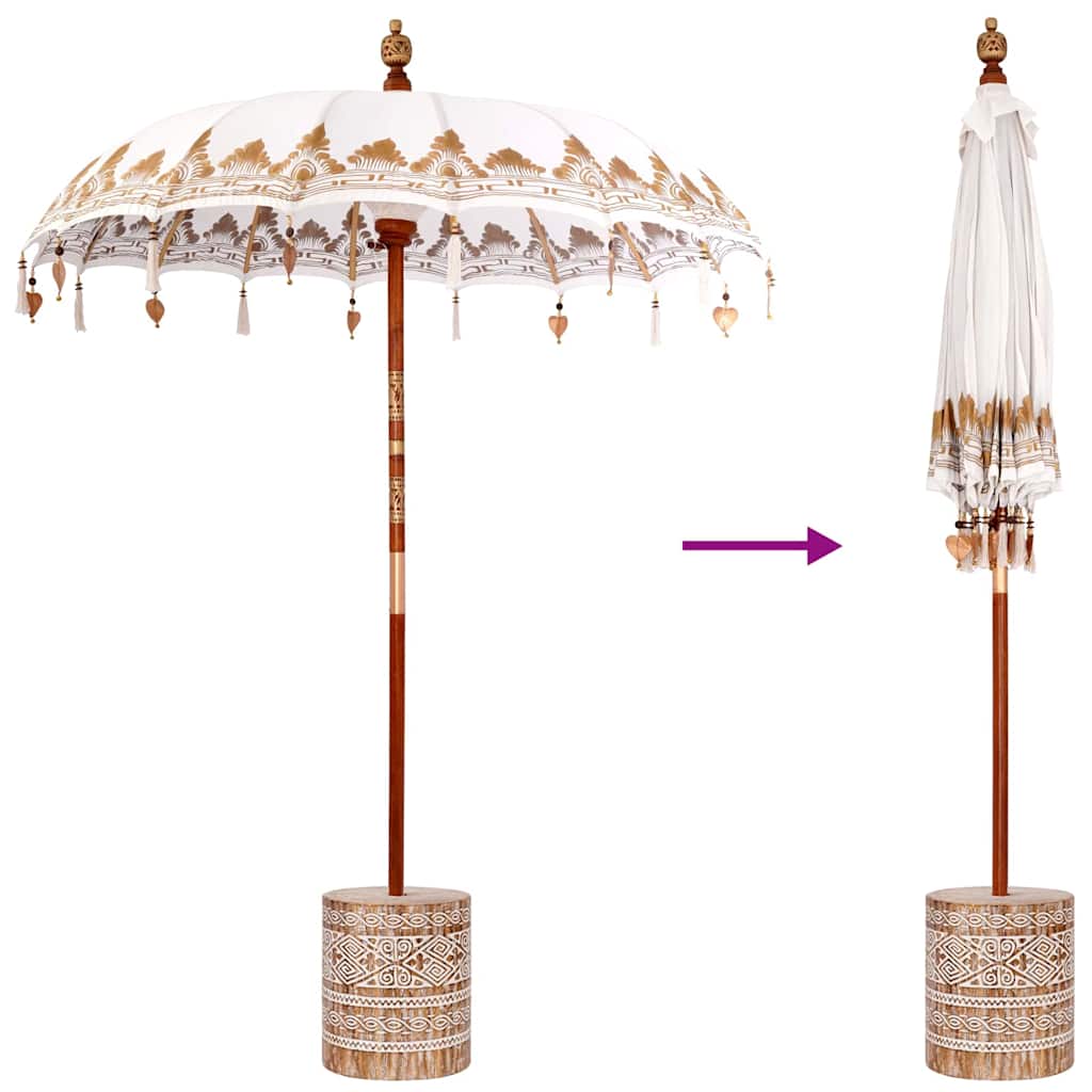 Balinese Parasol Cream 180-190 cm Cotton and solid wood
