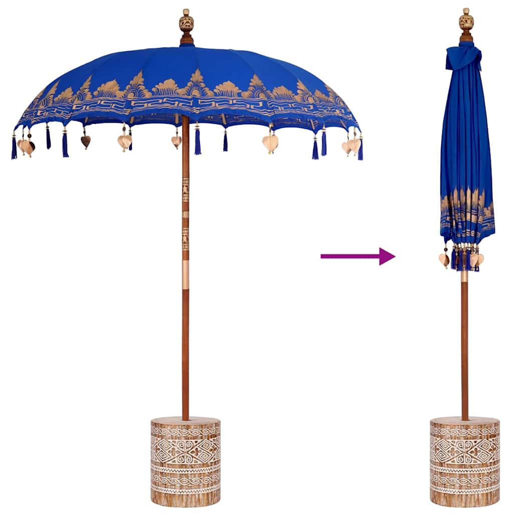 Balinese Parasol 260 Blue 180-190 cm Cotton and solid wood