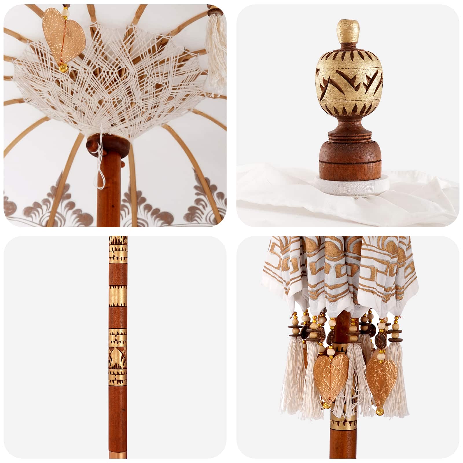 Balinese Parasol Cream 95 x 95 x 260 cm Cotton and solid wood