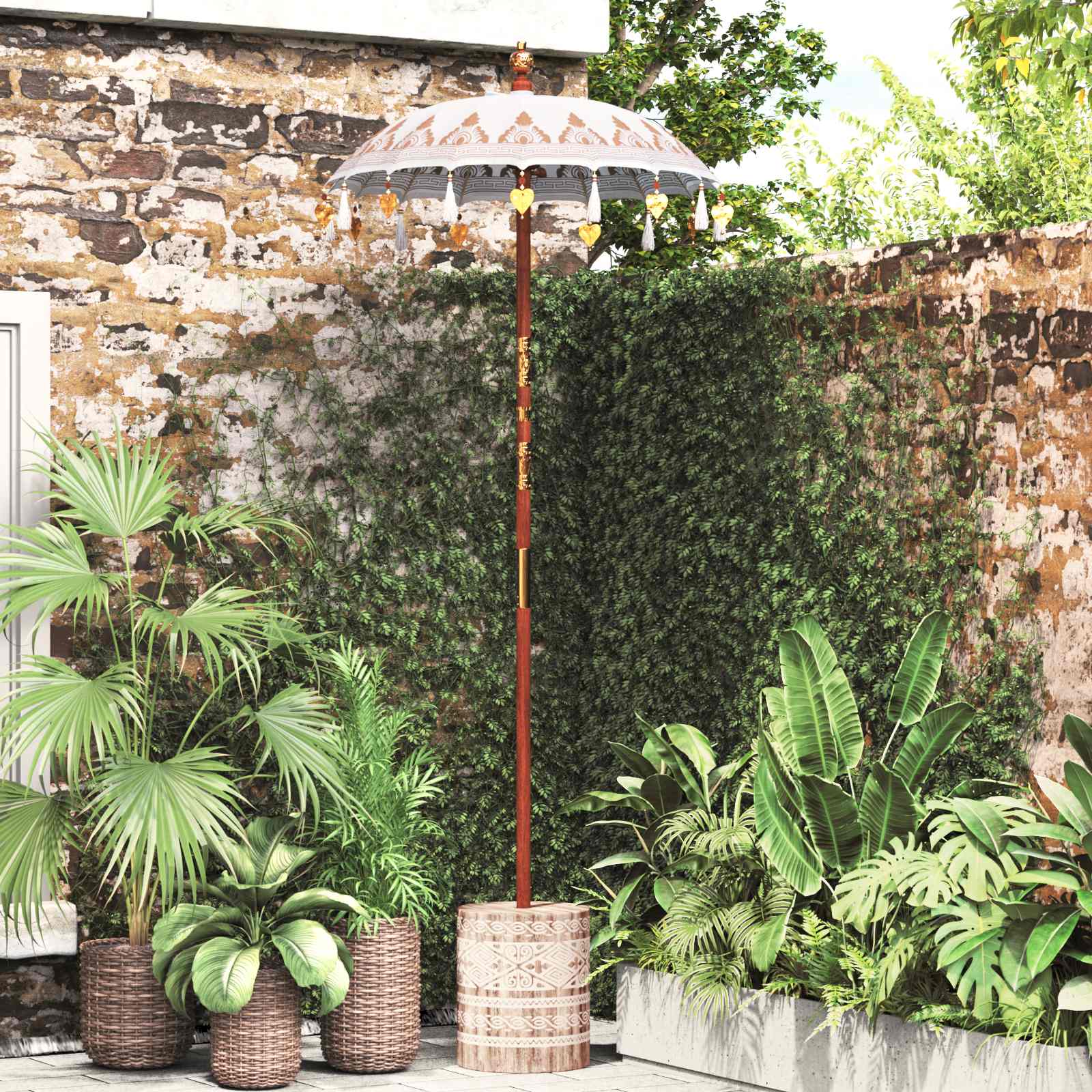 Balinese Parasol Cream 95 x 95 x 260 cm Cotton and solid wood