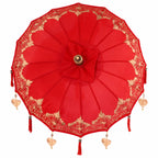 Parasol with Base Red 95 x 95 x 260 cm Cotton and Wood