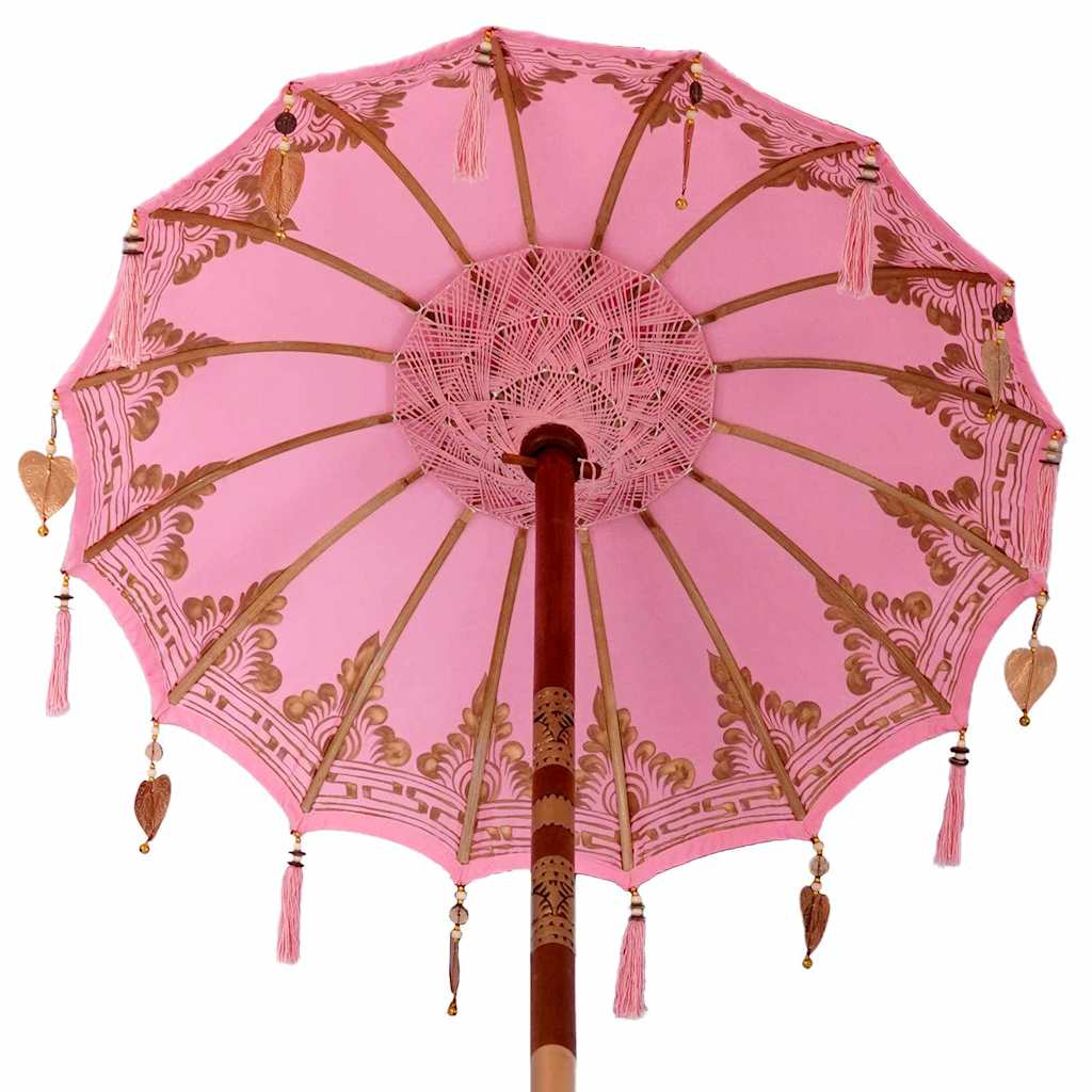 Parasol with Base Pink 95 x 95 x 260 cm Cotton and Wood