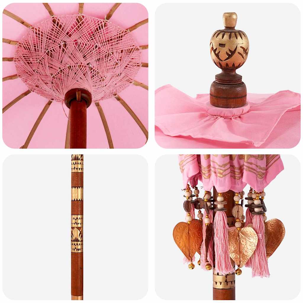 Parasol with Base Pink 95 x 95 x 260 cm Cotton and Wood