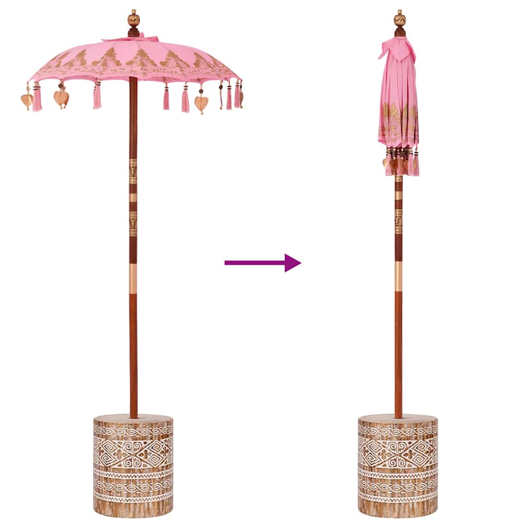 Parasol with Base Pink 95 x 95 x 260 cm Cotton and Wood