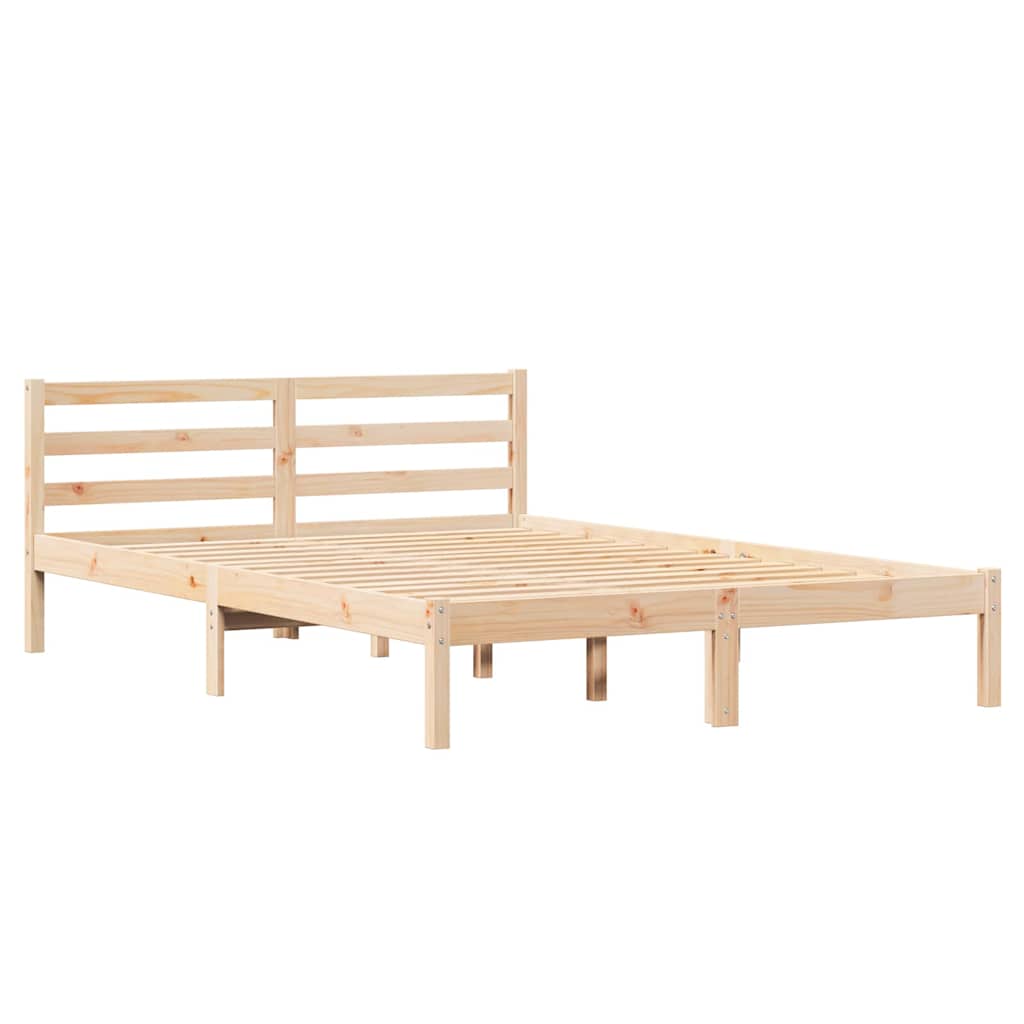 Bed Frame Brown 215.5 x 145.5 x 69.5 cm Solid Pine Wood